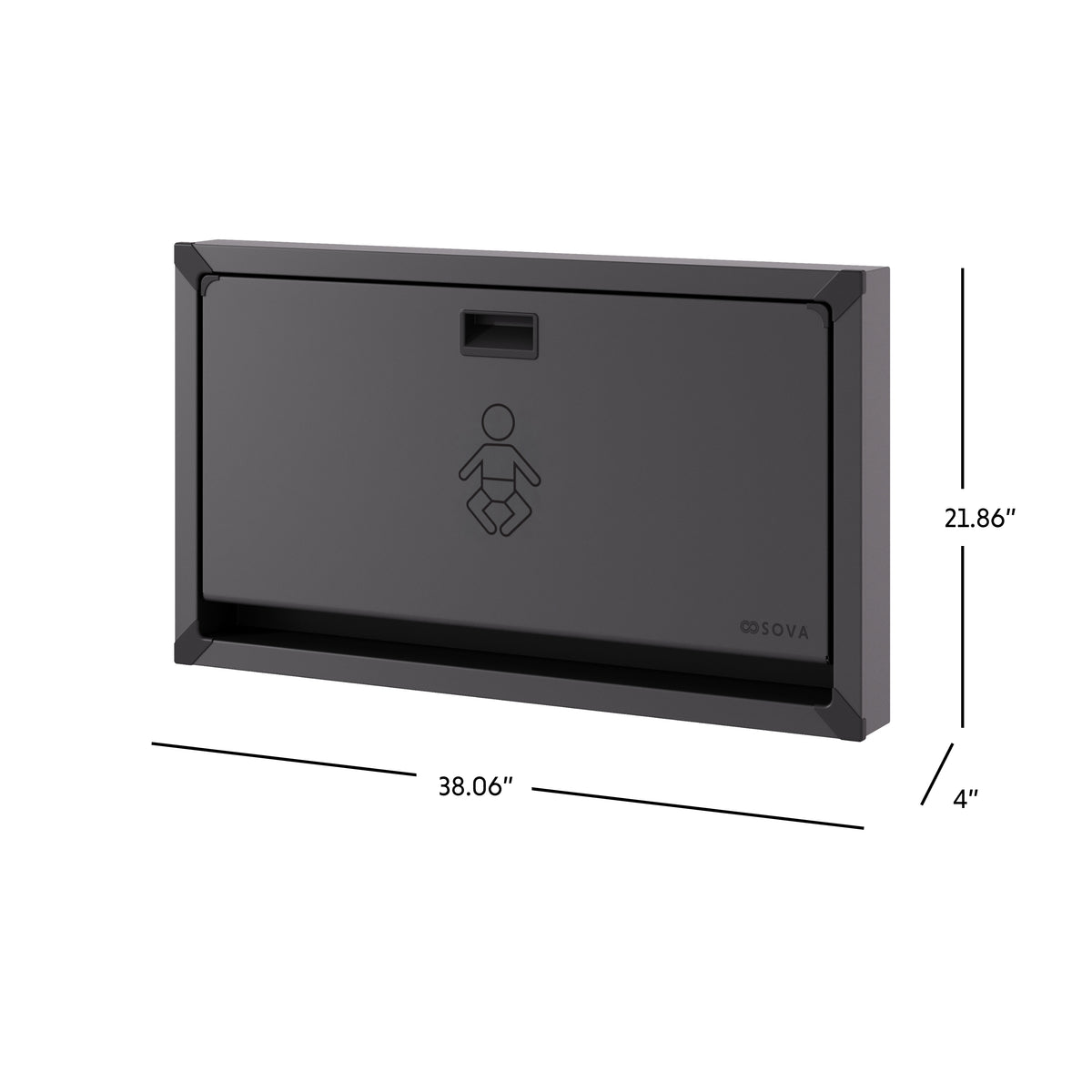 Table à langer murale Vantage en inox noir en surface fermée avec dimensions en pouces