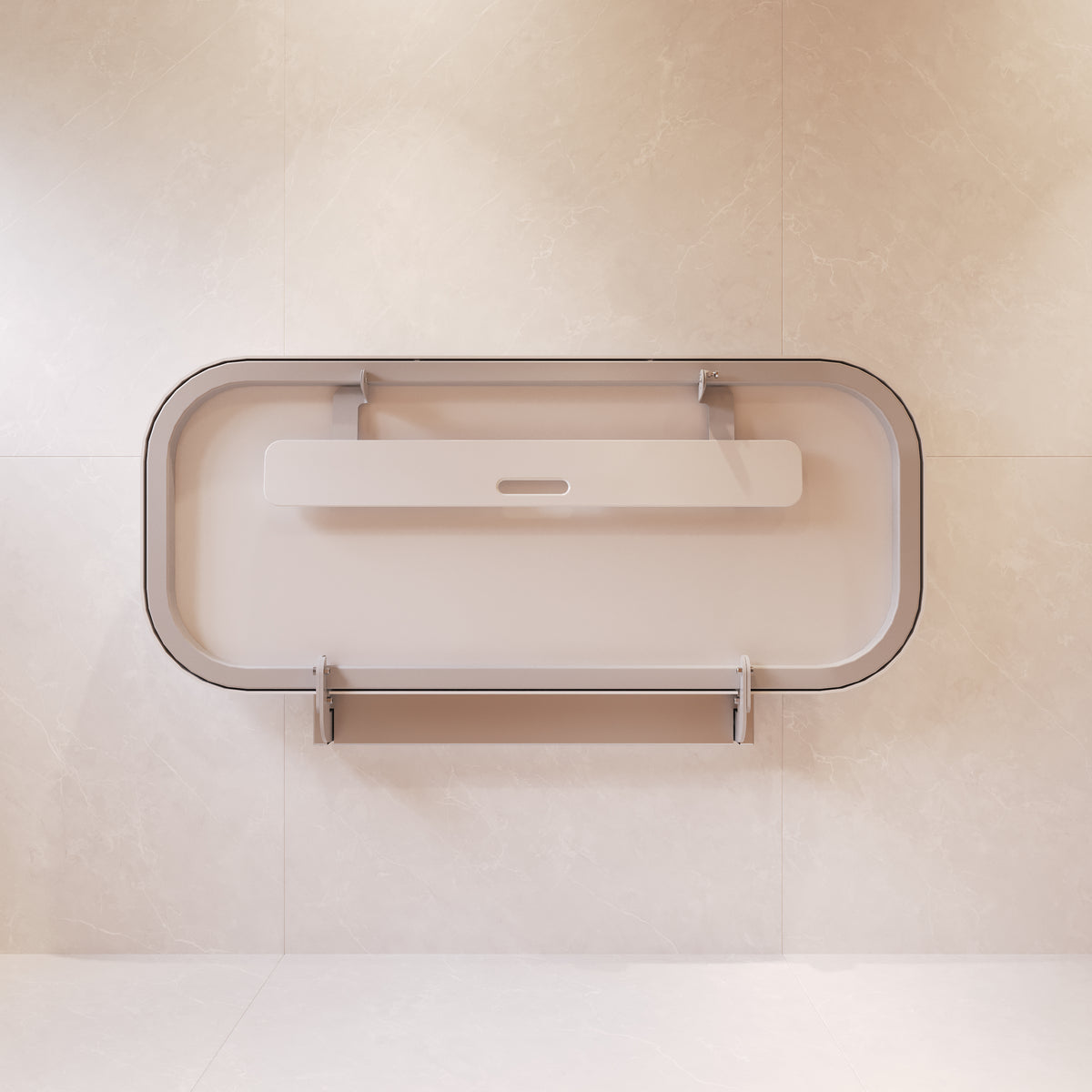 Table à langer murale pour adultes Attend 70 po en inox fermée, installée au mur d'une salle de bain