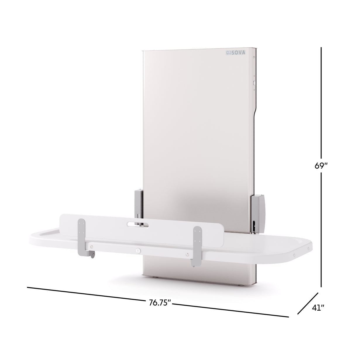 Table à langer universelle Ascent 76 po en inox ouverte avec dimensions en pouces