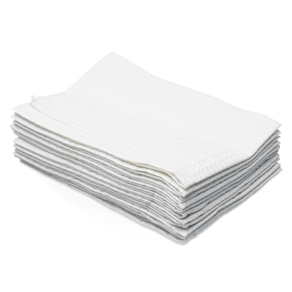 Protège-tables jetables pour table à langer blancs empilés, sur fond blanc
