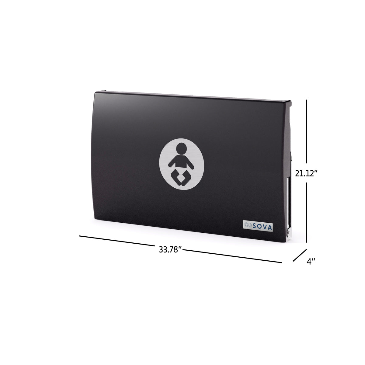 Table à langer murale Element XB avec dosseret inox noire fermée avec dimensions en pouces
